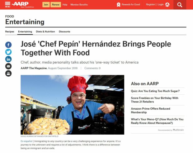 Chef Pepín featured in AARP Magazine